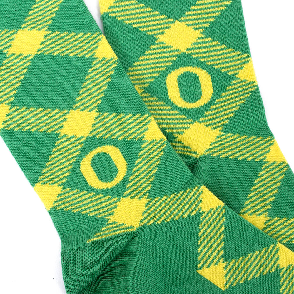 Classic Oregon O, Green, Crew, Cotton, Accessories, Unisex, Timeless Tartans, Wool/Cotton blend, Plaid, Sock, 969014